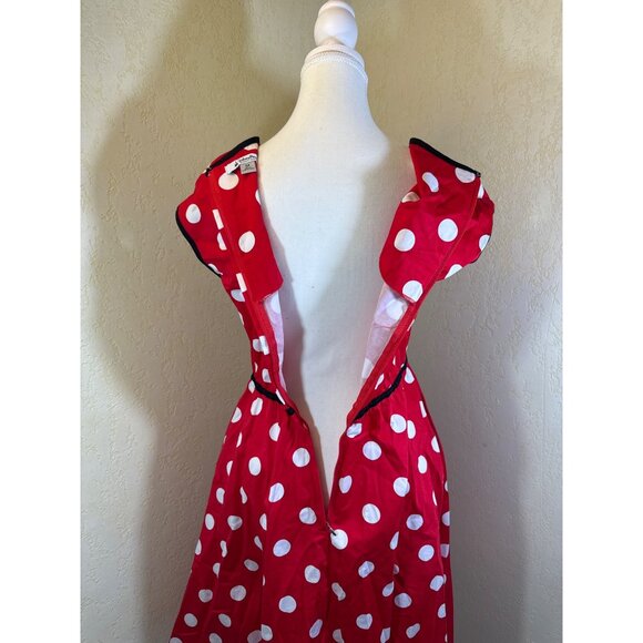 Disney Parks Authentic Red Polka Dot Dress With Black Trim - Picture 6 of 12